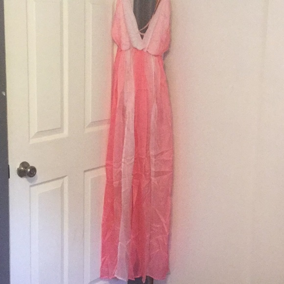 Ombre’ Peachy Pink White Criss Cross Romper Maxi - Picture 6 of 9